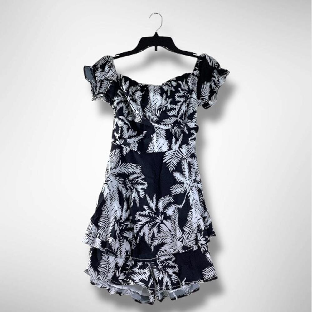 NWT AOHITE Floral Print Off Shoulder Ruffle Romper Jumpsuit Playsuit, Large